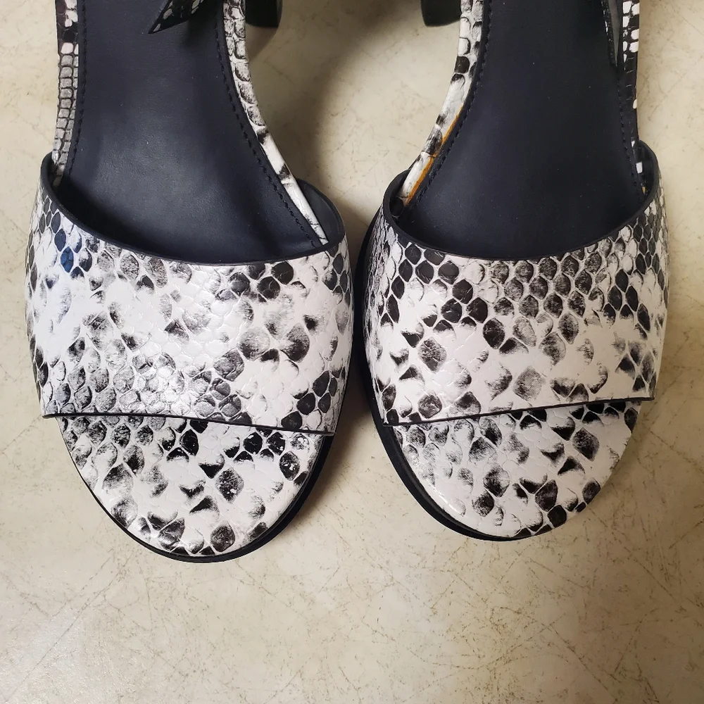 Aldo Black and White Snakeskin Slingback Block Heels